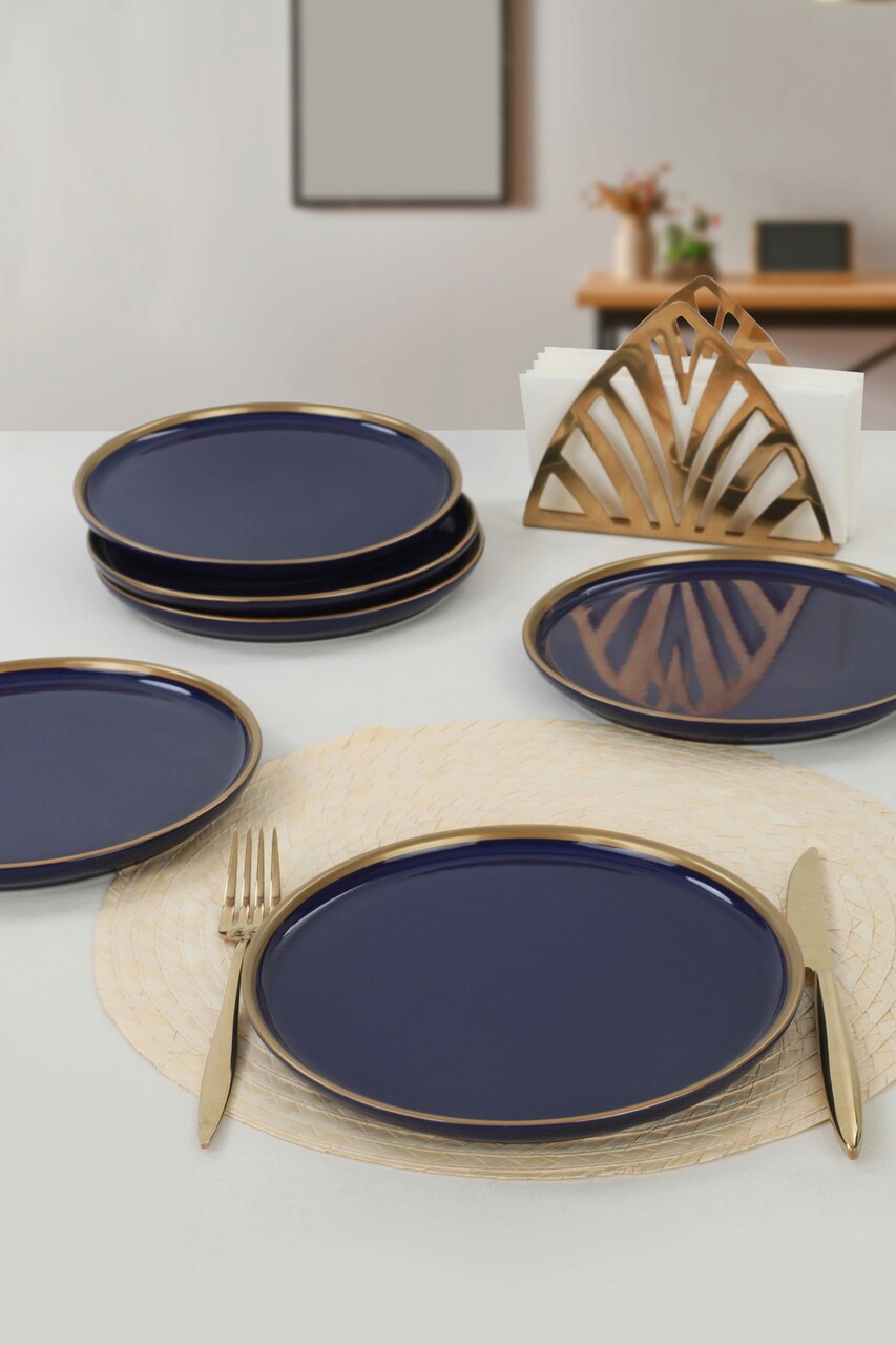 Set farfurii din ceramica pentru desert, Hermia, 275KRM1705, Antibacterian, Bleumarin/Auriu - imagine 6